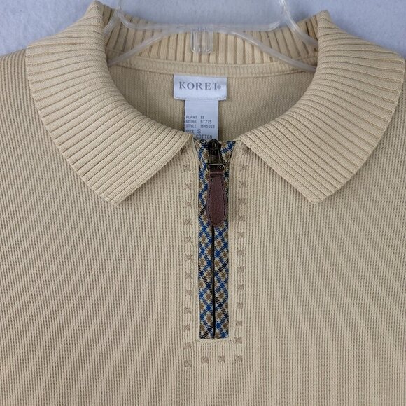 Koret Embroidered Beige Long Sleeve Top Size S With Shoulder Pads New Grannycore - Picture 2 of 10